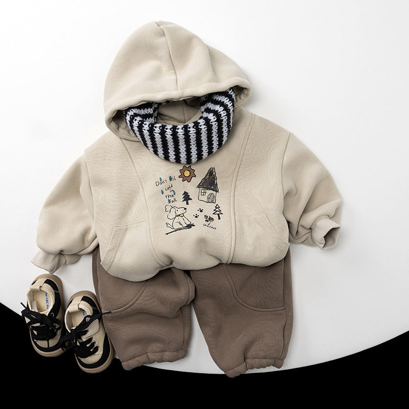 Fleece-Lined Cartoon Hoodie - Thick Winter Pullover for Kids