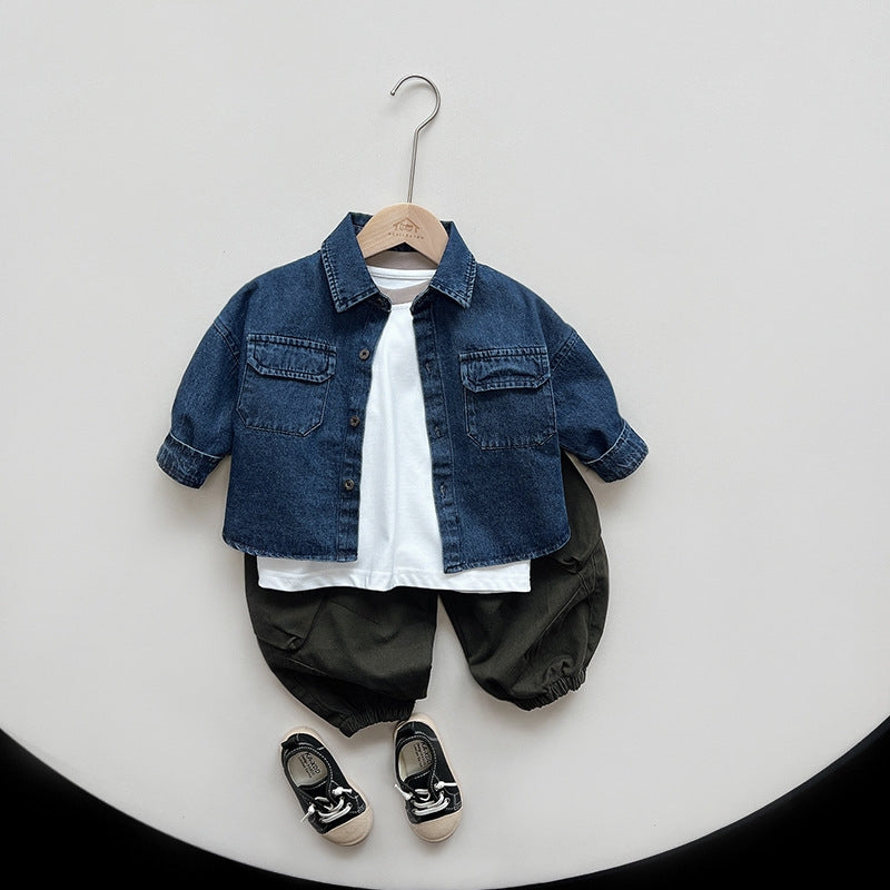 Kids Denim Shirt - Long Sleeve Button-Up Jacket for Boys & Girls