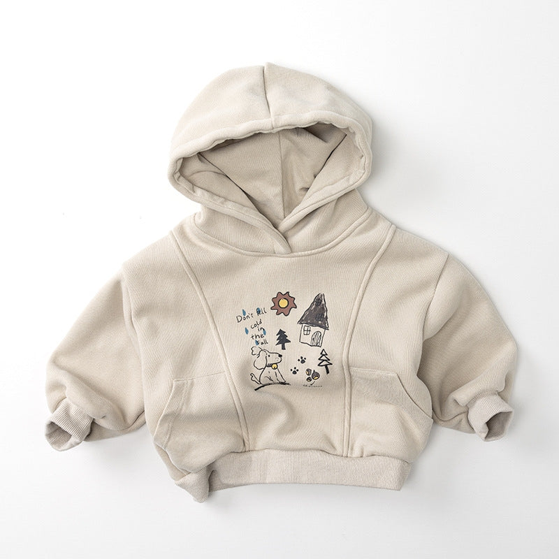 Fleece-Lined Cartoon Hoodie - Thick Winter Pullover for Kids