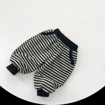 Fleece-Lined Striped Pants - Thick Warm Casual Trousers for Kids