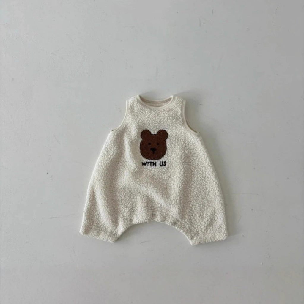 Bear Head Baby Romper - Sleeveless Cotton Jumpsuit