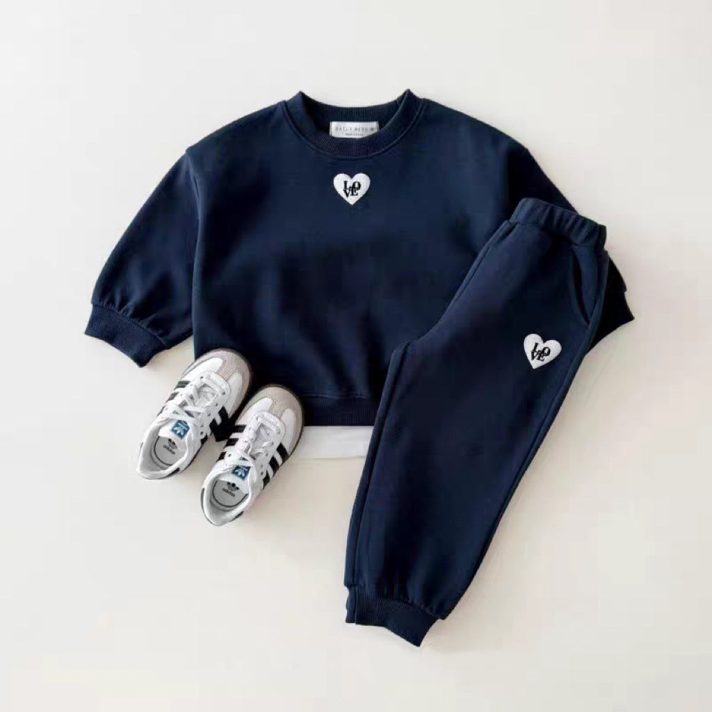 Embroidered Heart Sweatshirt Set - 2-Piece Kids Outfit