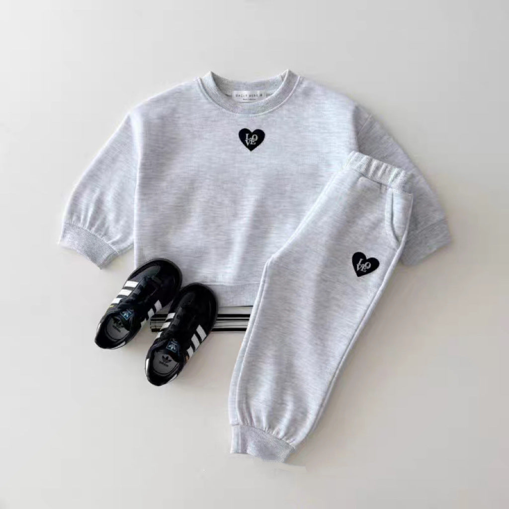 Embroidered Heart Sweatshirt Set - 2-Piece Kids Outfit