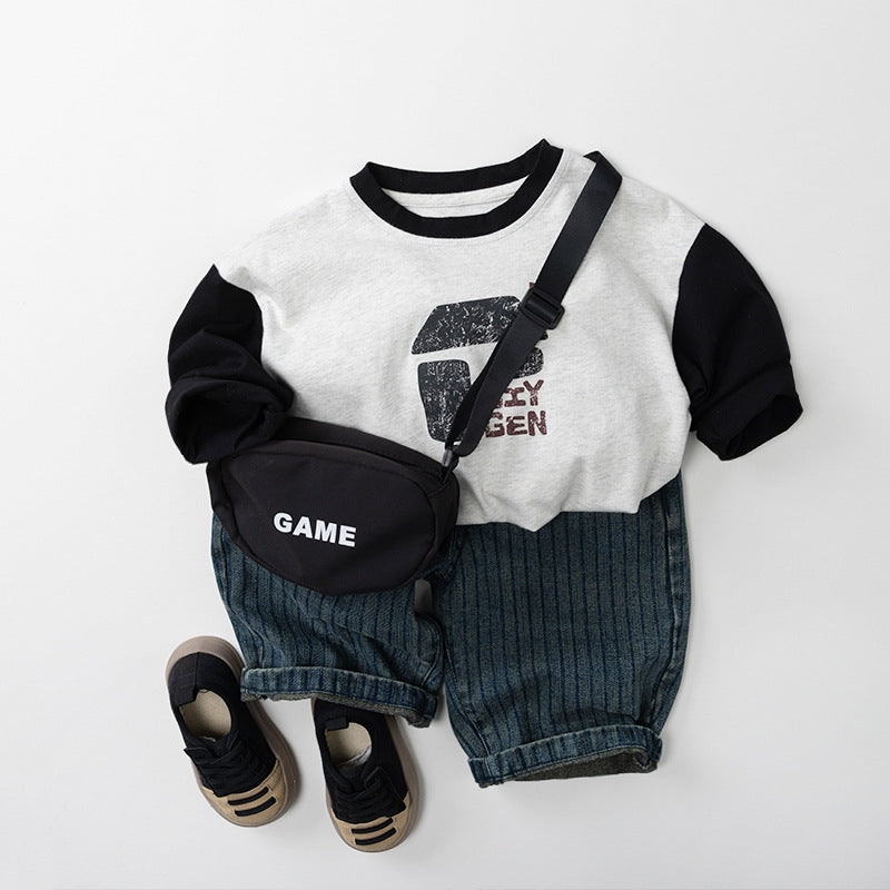 Letter Print Long-Sleeve T-Shirt - All-Match Cotton Top for Kids