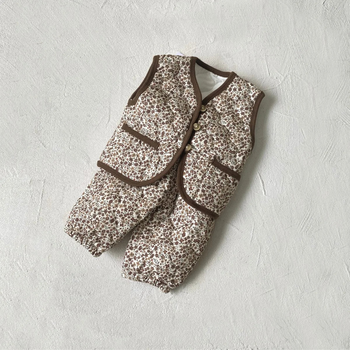 Vintage Floral Padded Vest & Pants Set