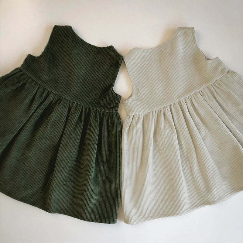 Girls Button Up Corduroy Pinafore Dress