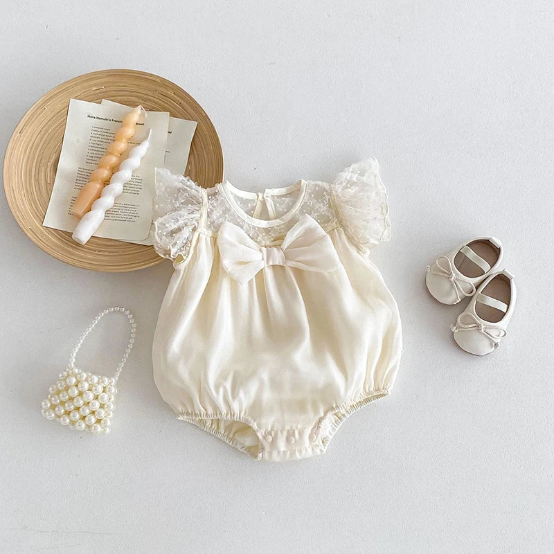 Girls Lace Puff Sleeved Infant Onesie