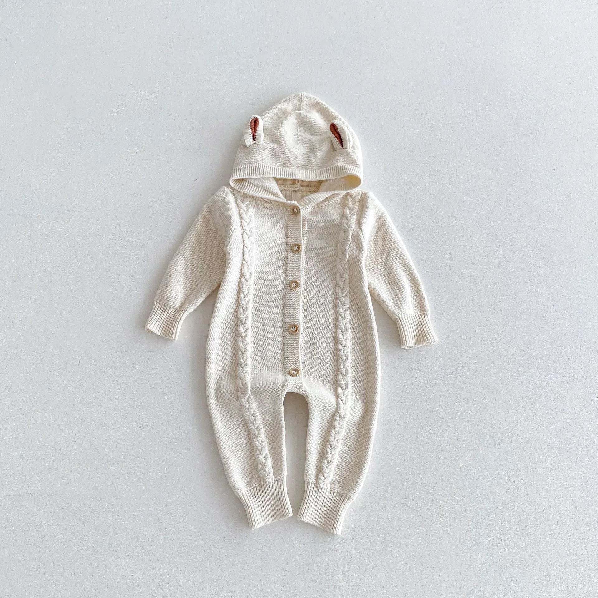 Hooded Button-Down Knit Romper