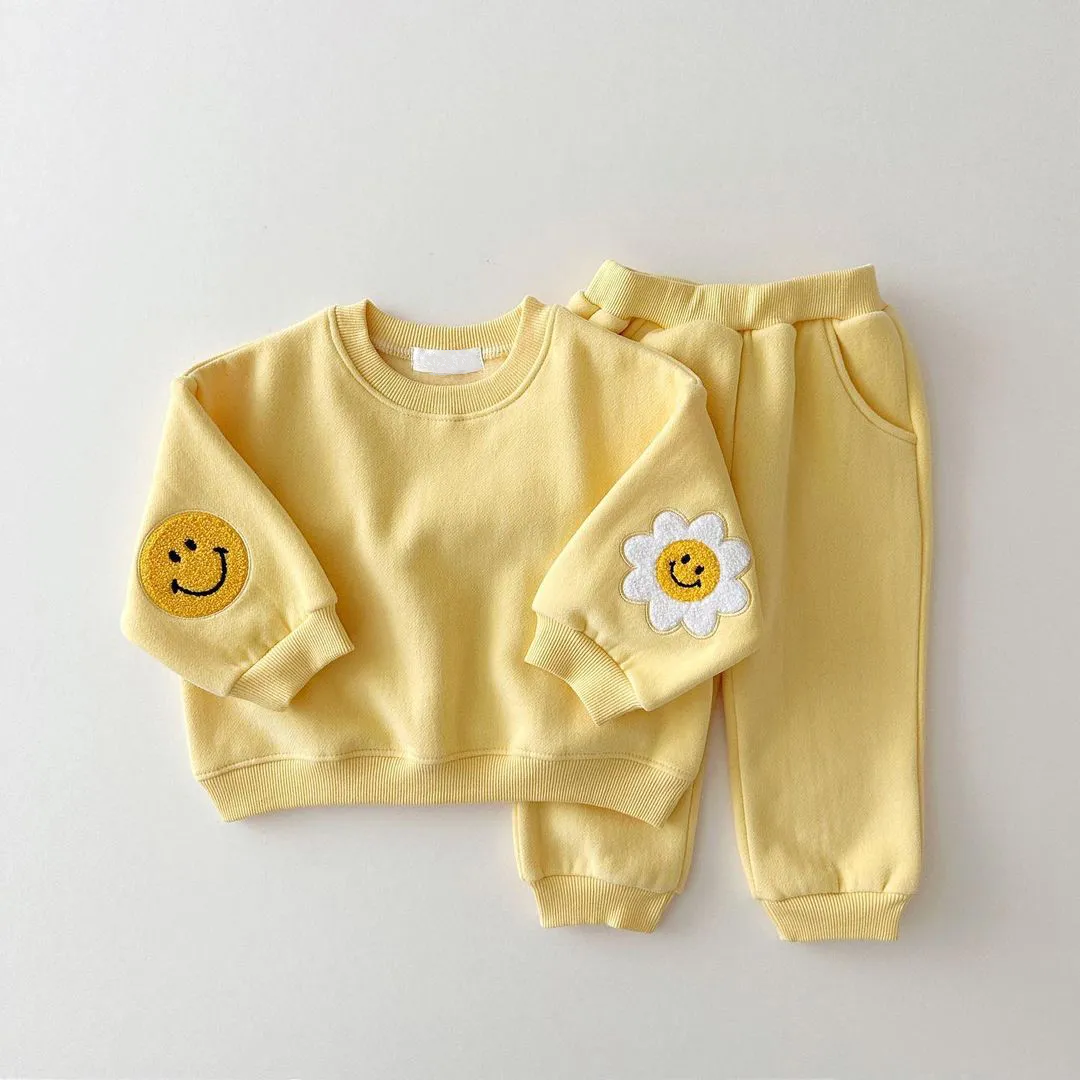 Warm Patch Smiley Face Patch Jogger Set