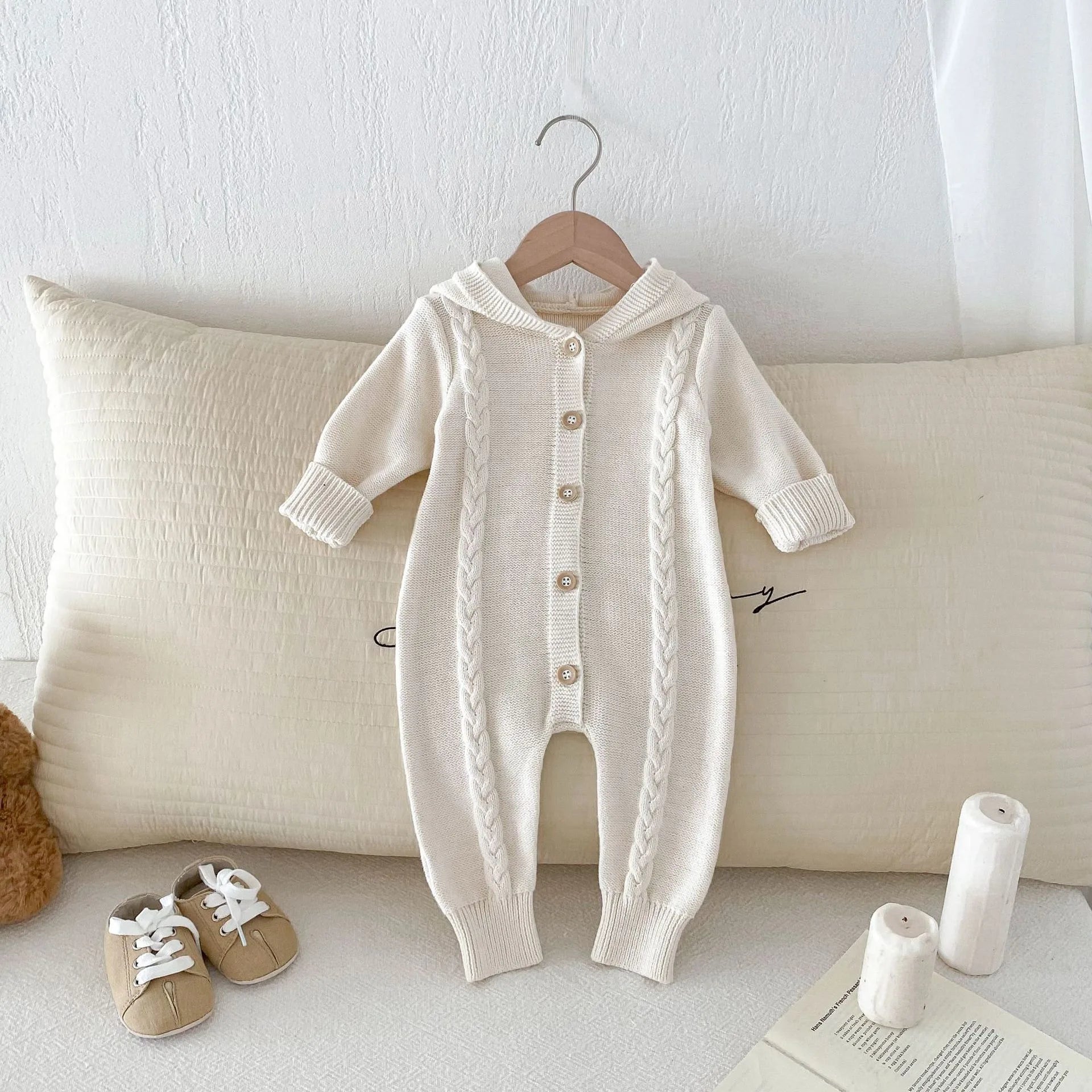 Hooded Button-Down Knit Romper