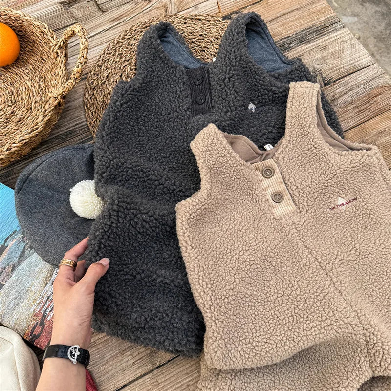 Thick Sherpa-Lined Solid Overalls for Kids