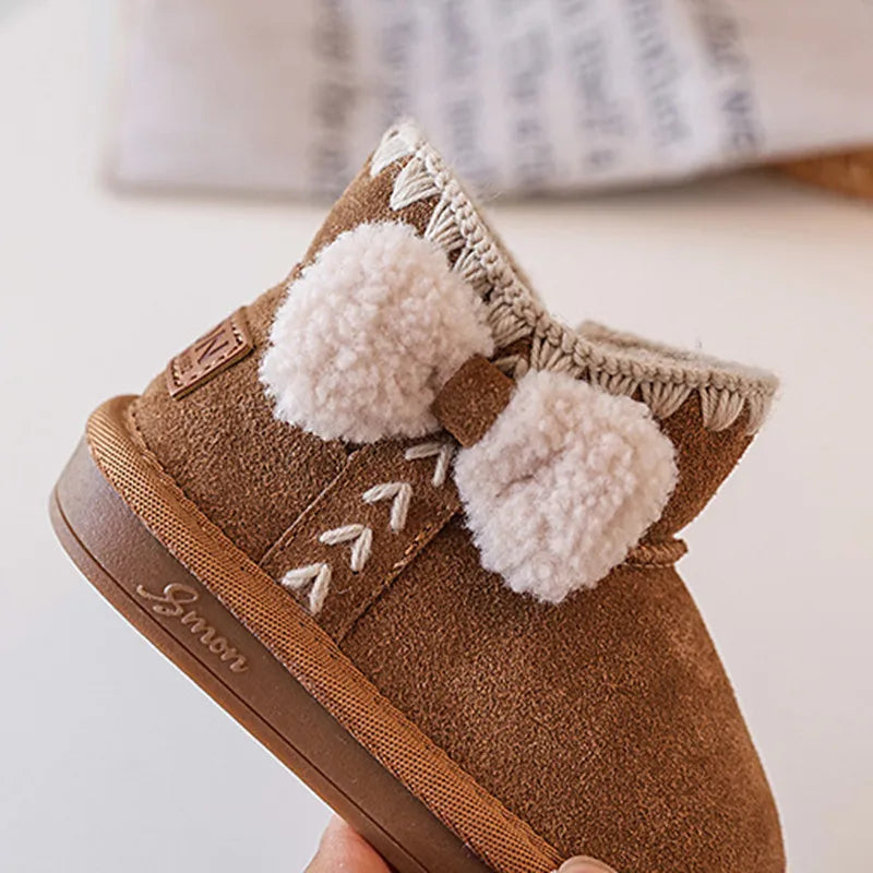 Suede Ankle Snow Bow Boots