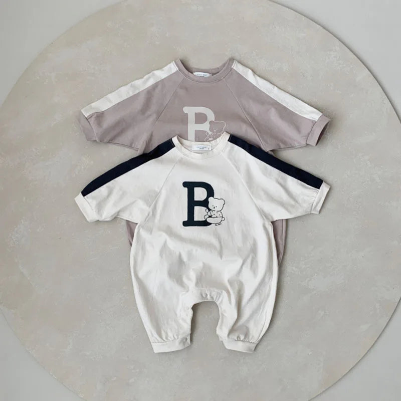 'B' Bear Long-Sleeved Romper
