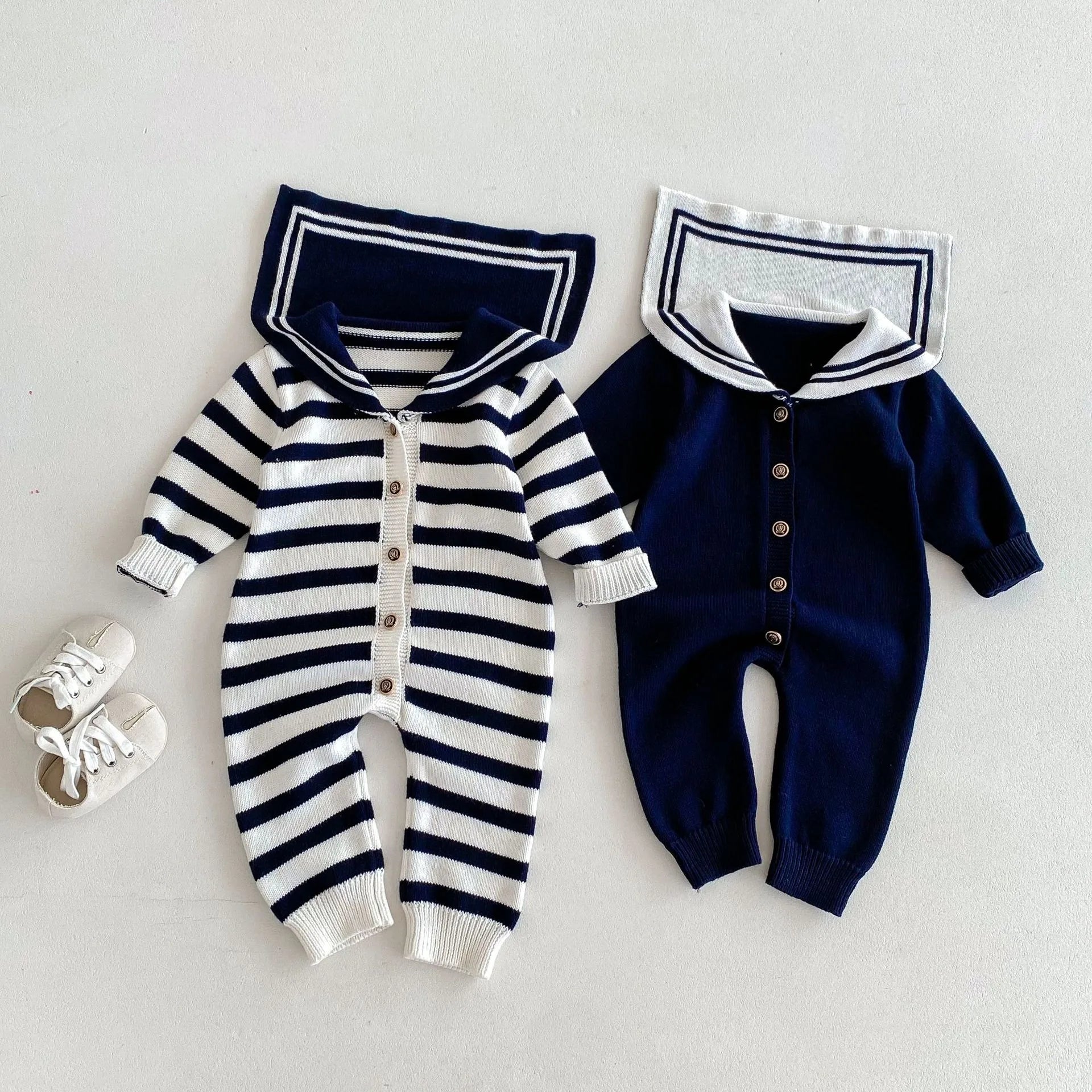 Navy Collar Knit Romper