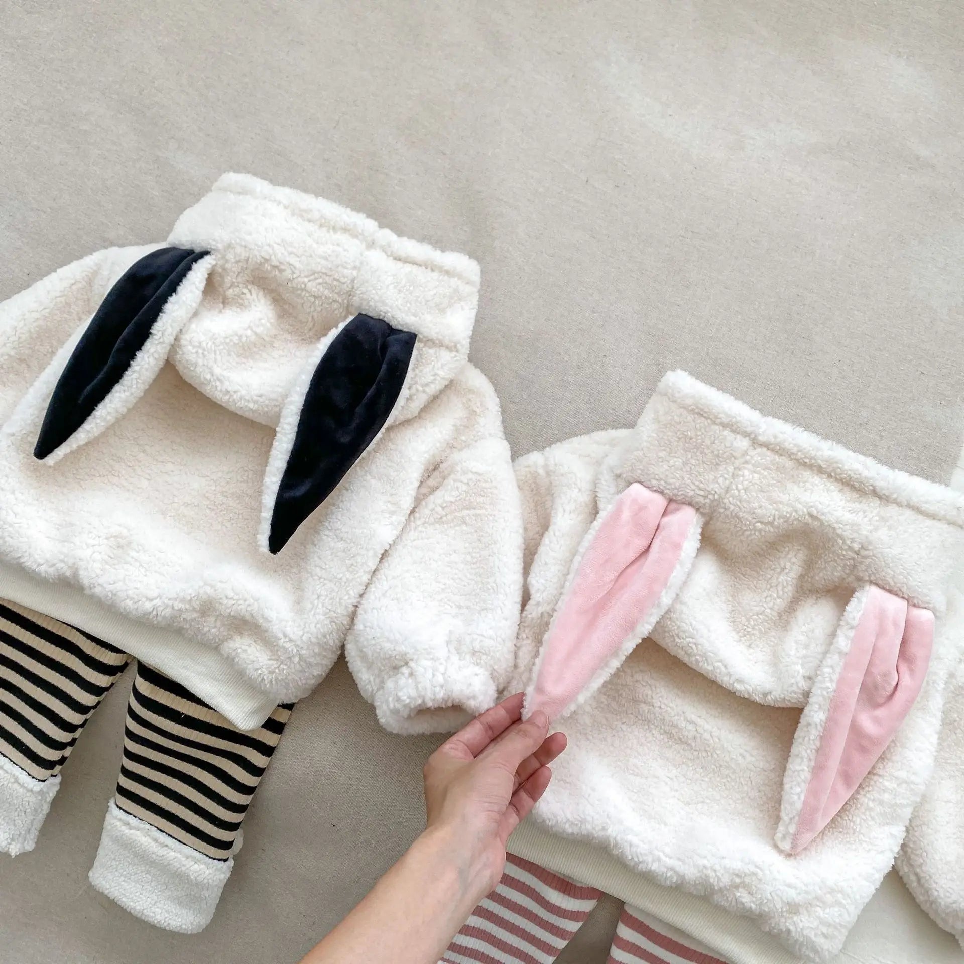 Plush Hooded Sweatshirt & Striped Leggings
