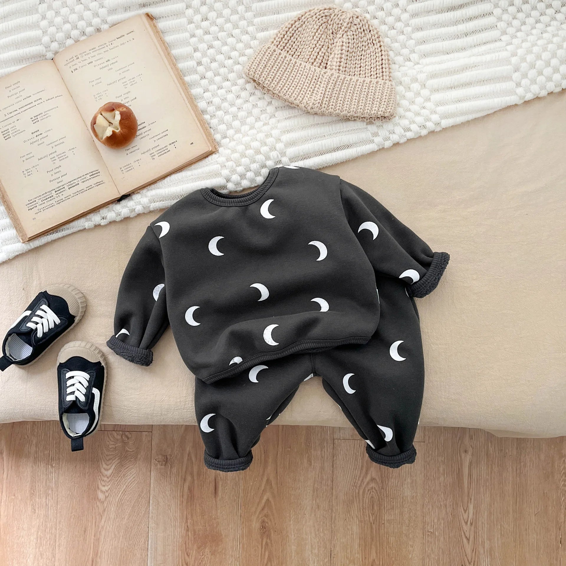 Fleece Moon Print Two-Piece Set