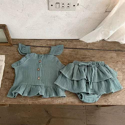 Girls' Flutter Sleeve Blouse & Bloomer Set