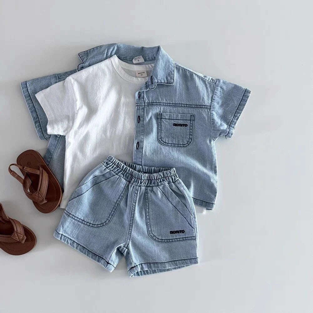 Short-Sleeve Denim Two-Piece Set