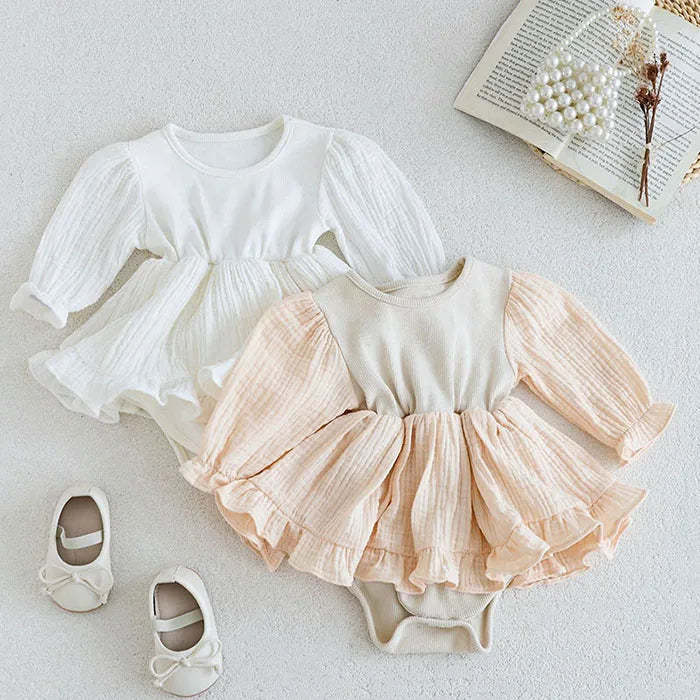 Solid Long Sleeve Romper Dress