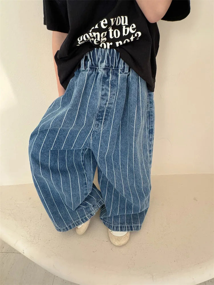 Striped Wide Leg Denim Pants