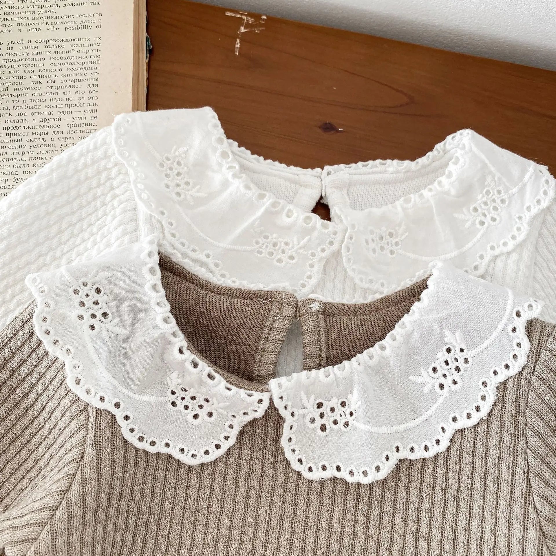 Girl's Embroidered Collar Solid Top