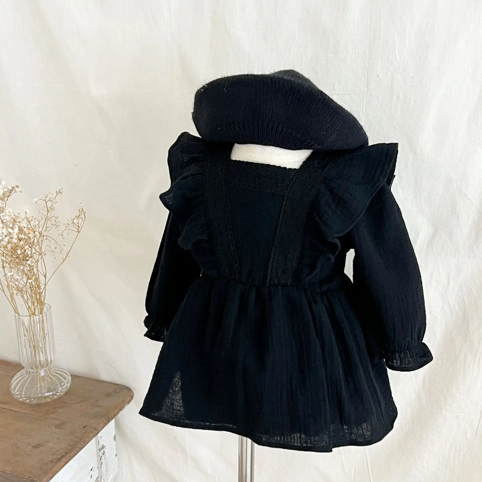 Round Collar Lace Patchwork Solid Onesie Dress
