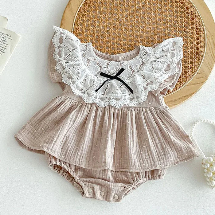 Flying Sleeve Cotton Lace Onesie