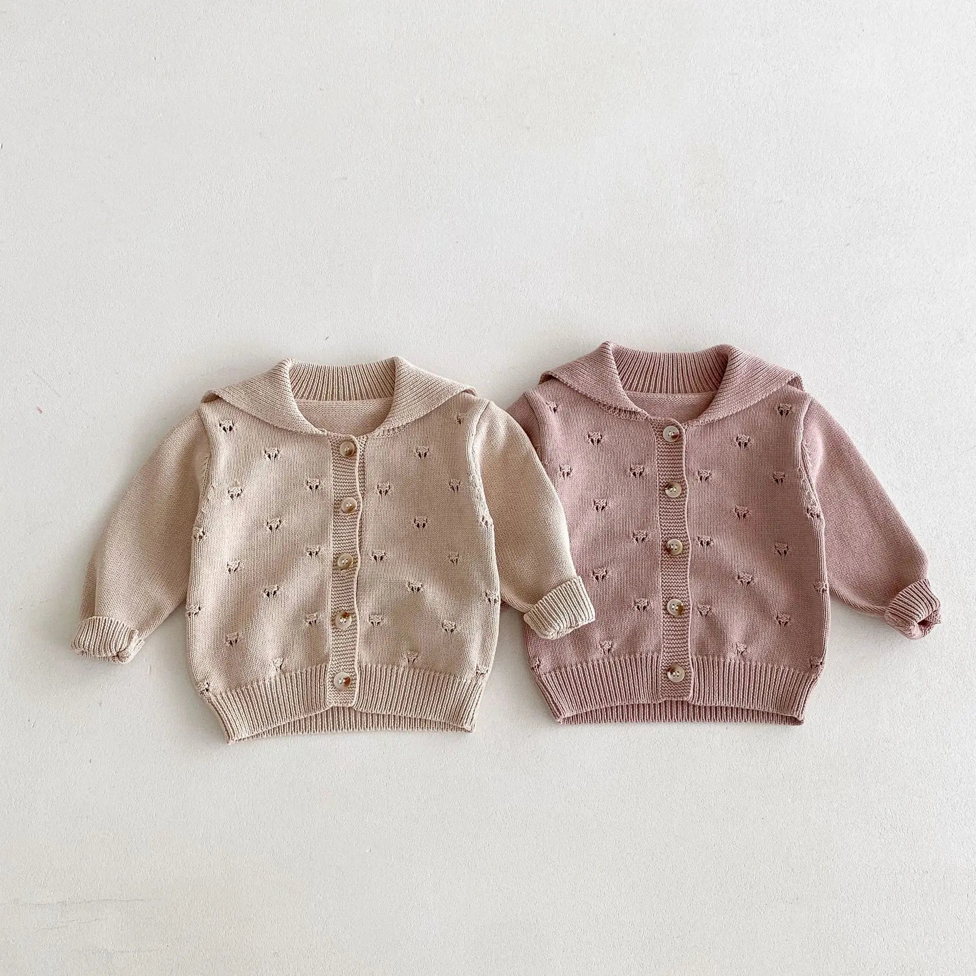 Girls Lapel Hollow Out Knitwear