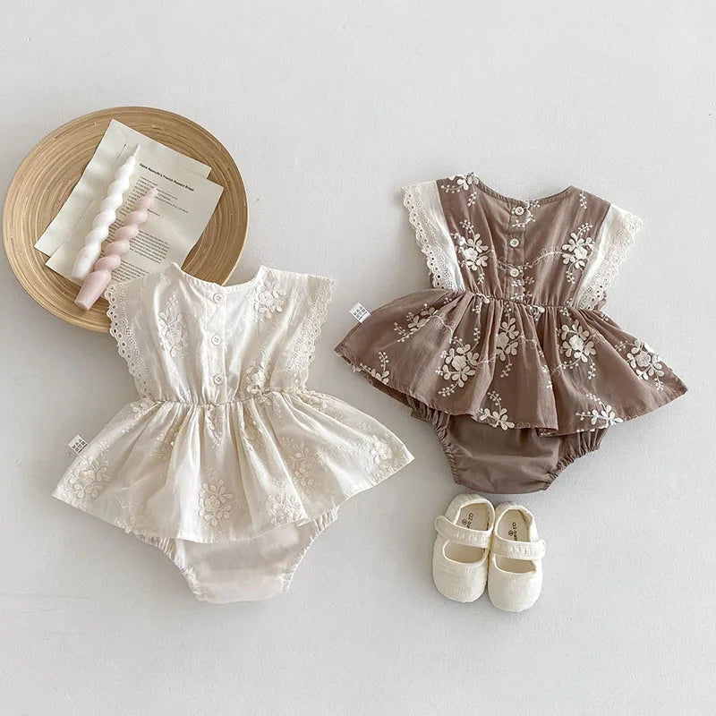 Sleeveless Embroidered Flower Onesie
