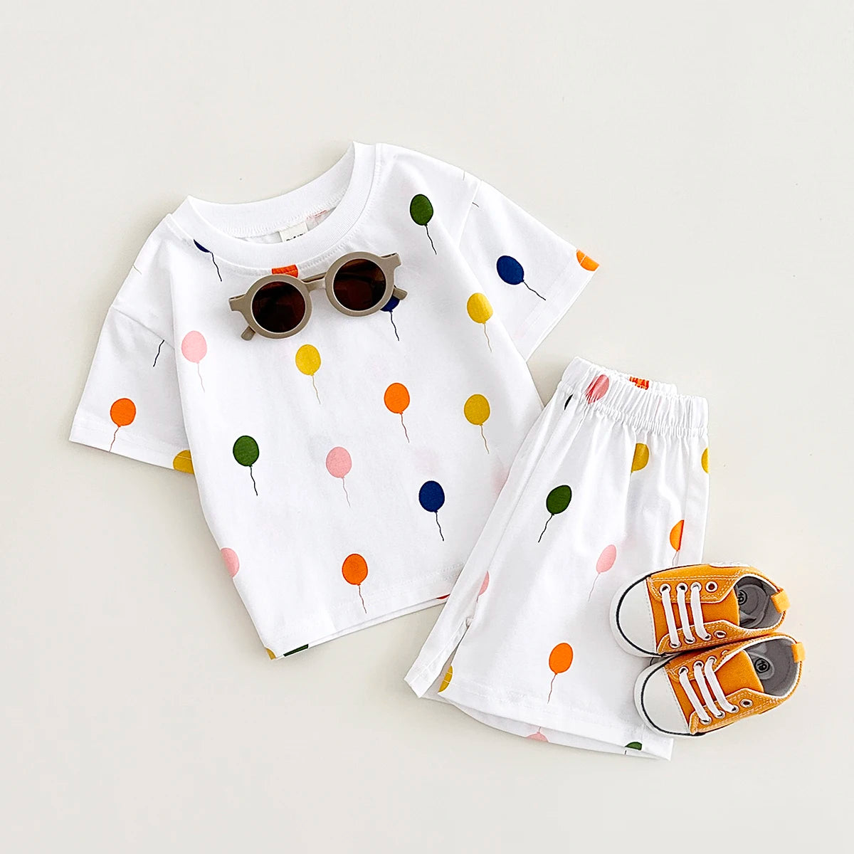 Colorful Balloon-Print Short Sleeved Tee & Shorts Set