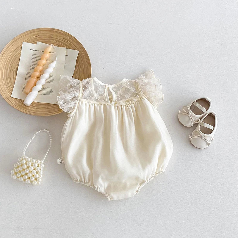 Girls Lace Puff Sleeved Infant Onesie