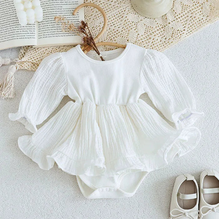 Solid Long Sleeve Romper Dress