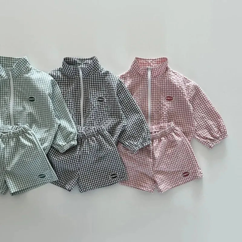 Plaid Jacket and Shorts Set