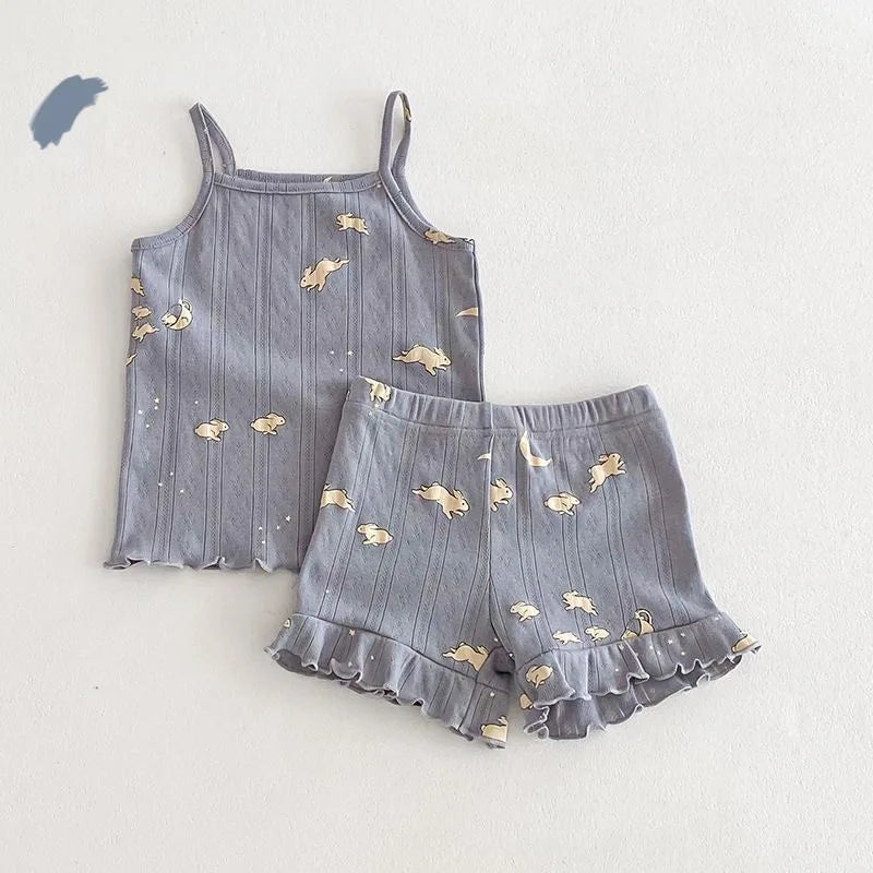 Girl's Cotton Floral Print Vest & Shorts Set