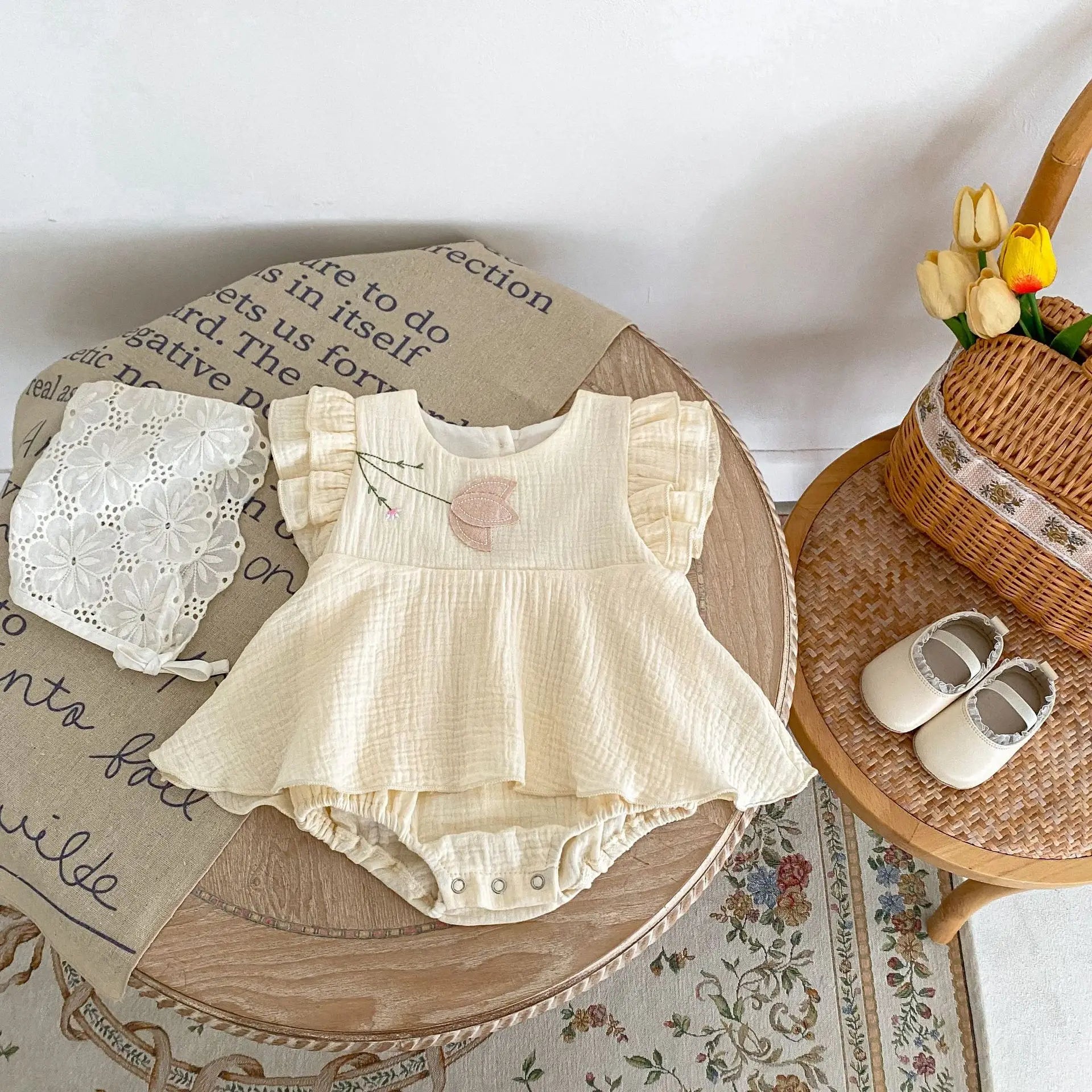 Tulip Embroidered Girls Onesie