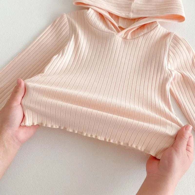 Long-Sleeved Solid Top Hoodie Top & Shorts Sets
