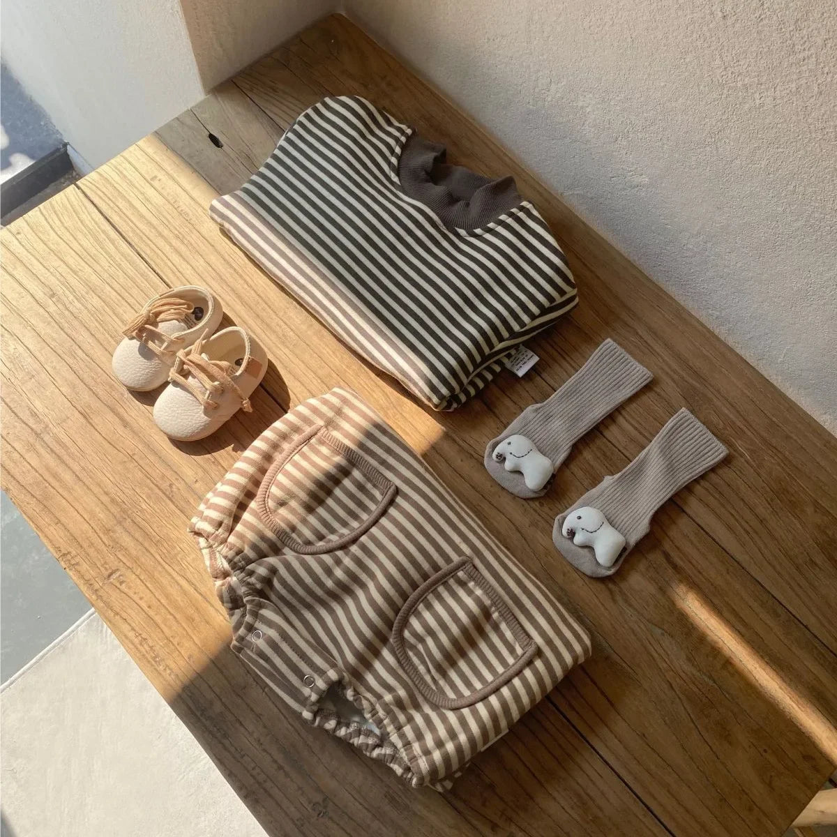 Winter Fleece-Lined  Striped Onesie