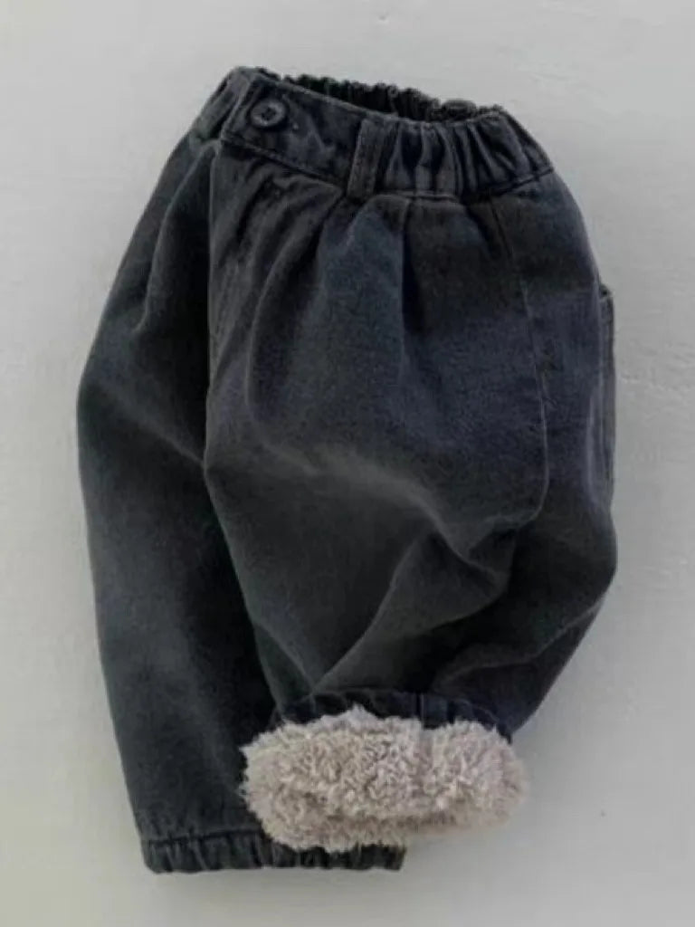 Thick Fleece Retro Denim Pants