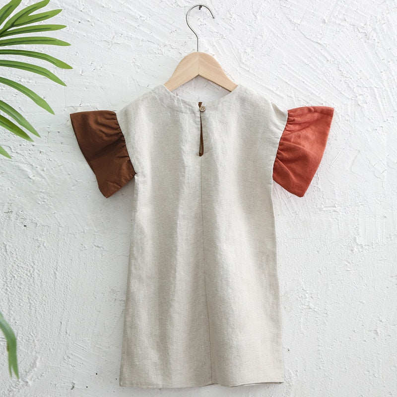 Girls Natural Linen Patchwork Outfit