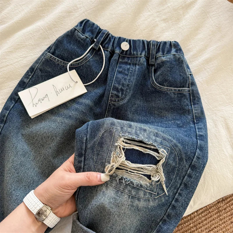 Ripped Patchwork Denim Pants