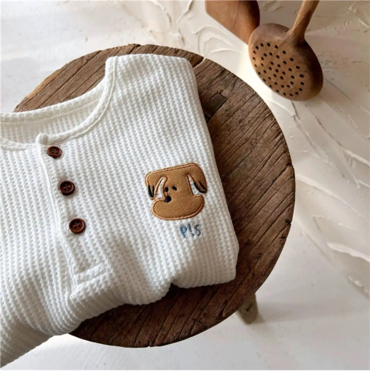 Round Collar Waffle Long-Sleeved Top