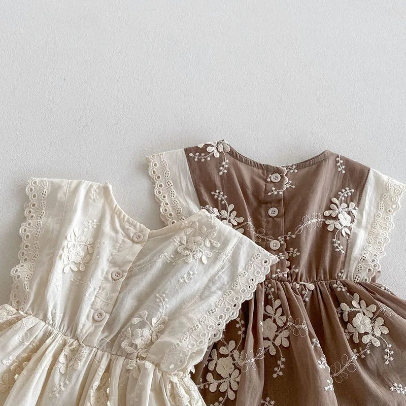 Sleeveless Embroidered Flower Onesie