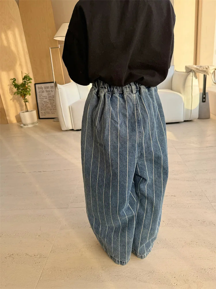 Striped Wide Leg Denim Pants