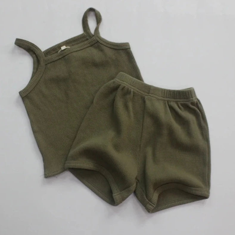 Solid Sleeveless Tank and Shorts Set