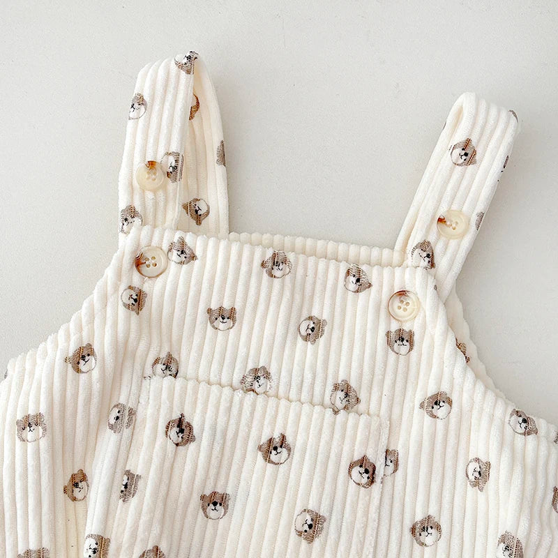 Corduroy Printed Suspender Romper
