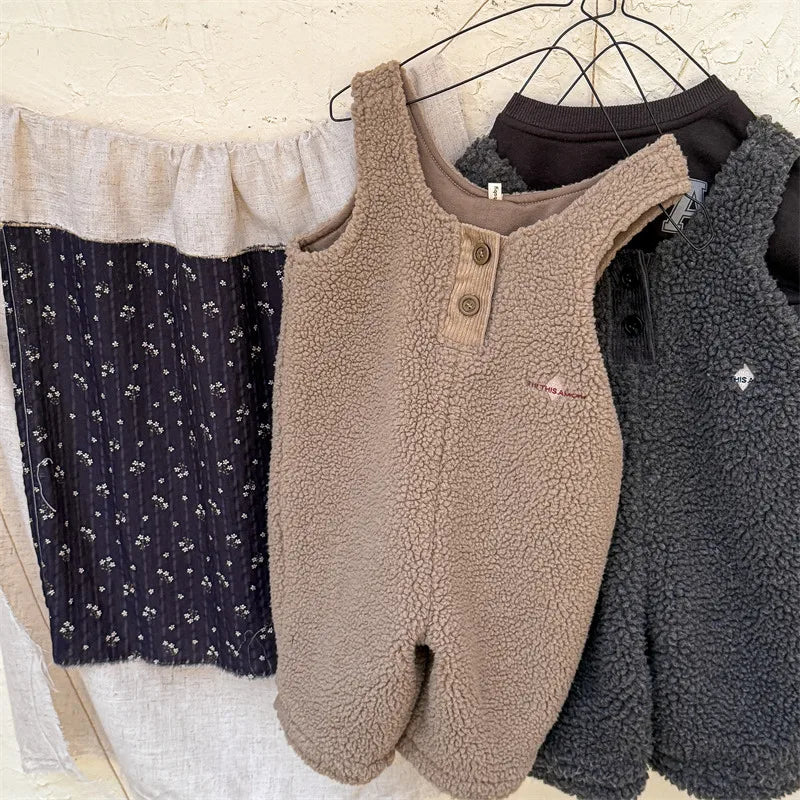 Thick Sherpa-Lined Solid Overalls for Kids