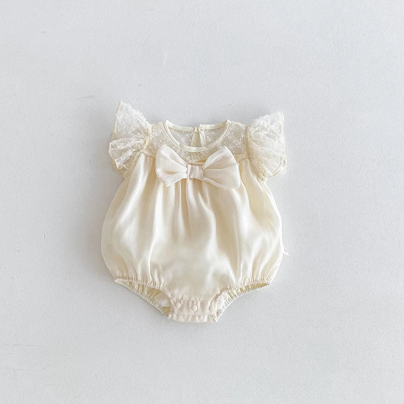 Girls Lace Puff Sleeved Infant Onesie