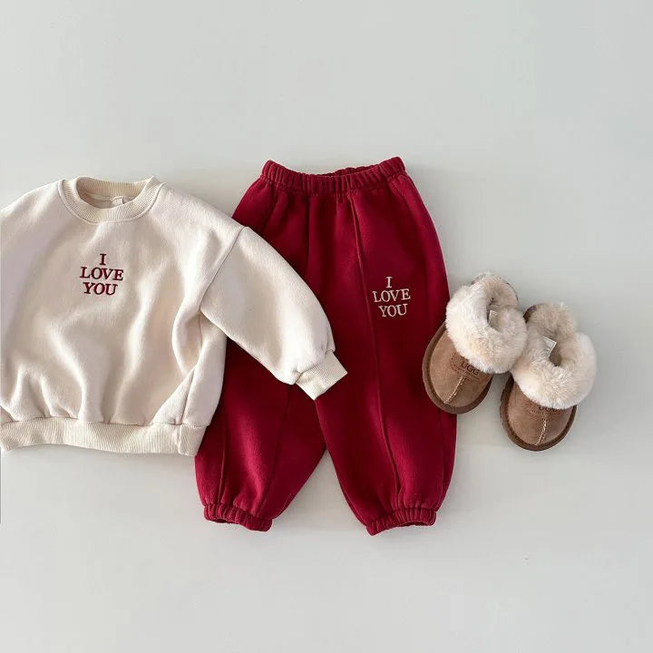 'I LOVE YOU' Thick Fleece-Lined Jogger Set