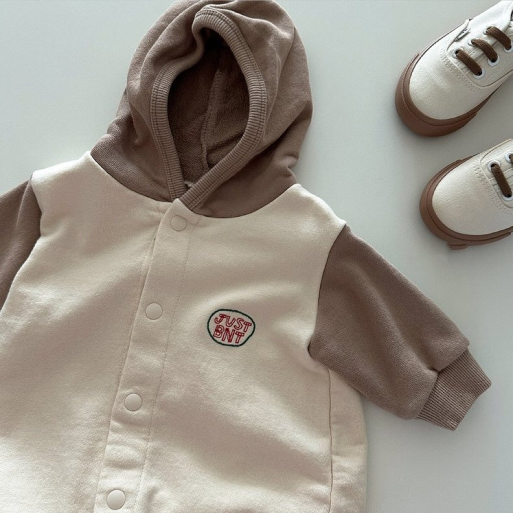 Hooded Snap-Button Long-Sleeved Romper