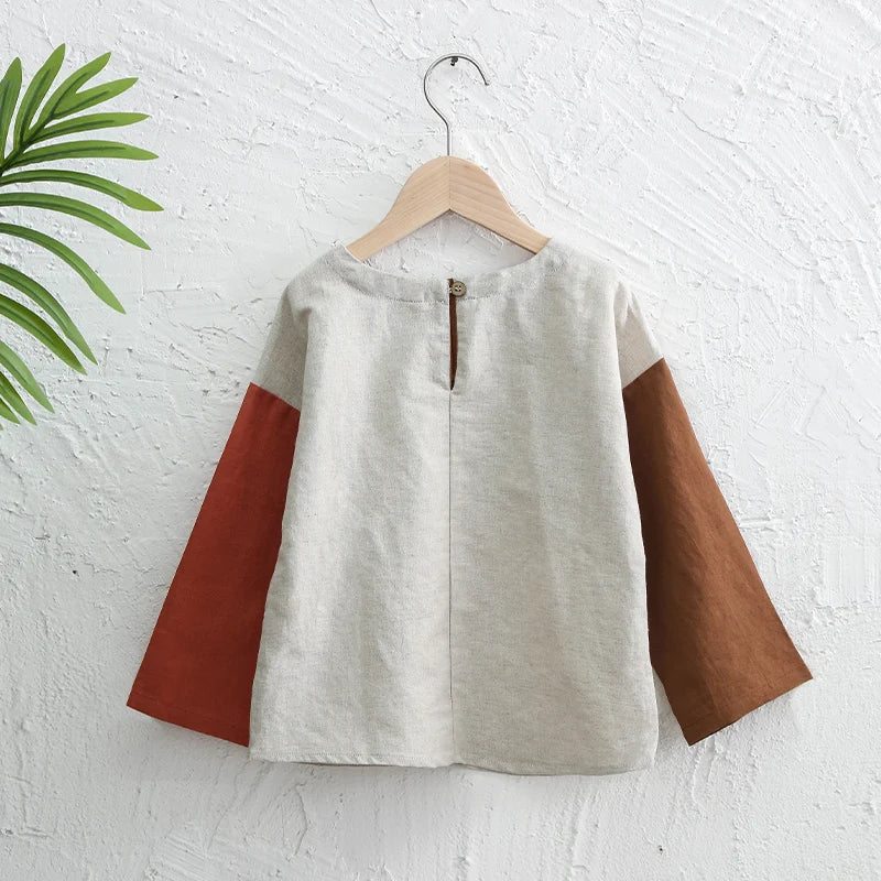 Retro Color-Block Long-Sleeved Shirt  & Pants Set